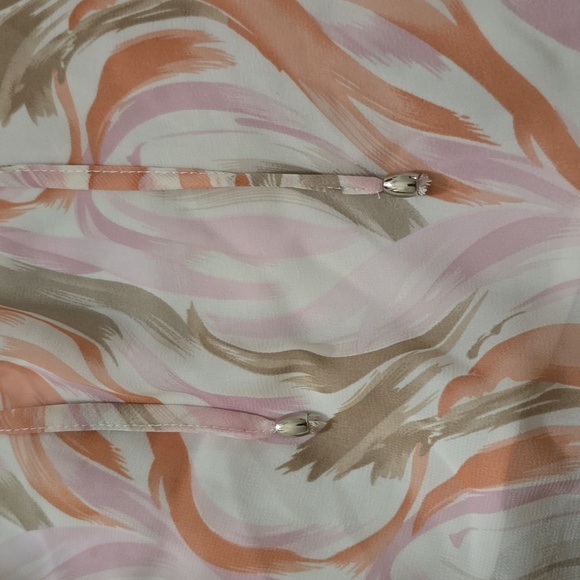 Entro Peach Swirl Print Blouse – Ruffle Neck Sheer Lightweight Top Size M - Picture 7 of 9